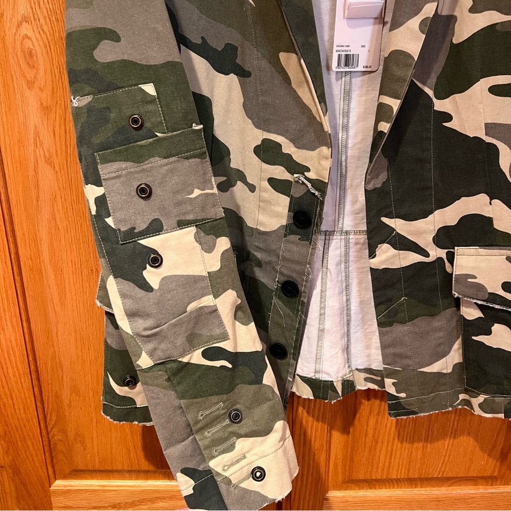 Zadig & Voltaire Virginia Camo Raw-Edge Button-Front Cotton Blazer Jacket‎ Large - Picture 10 of 16